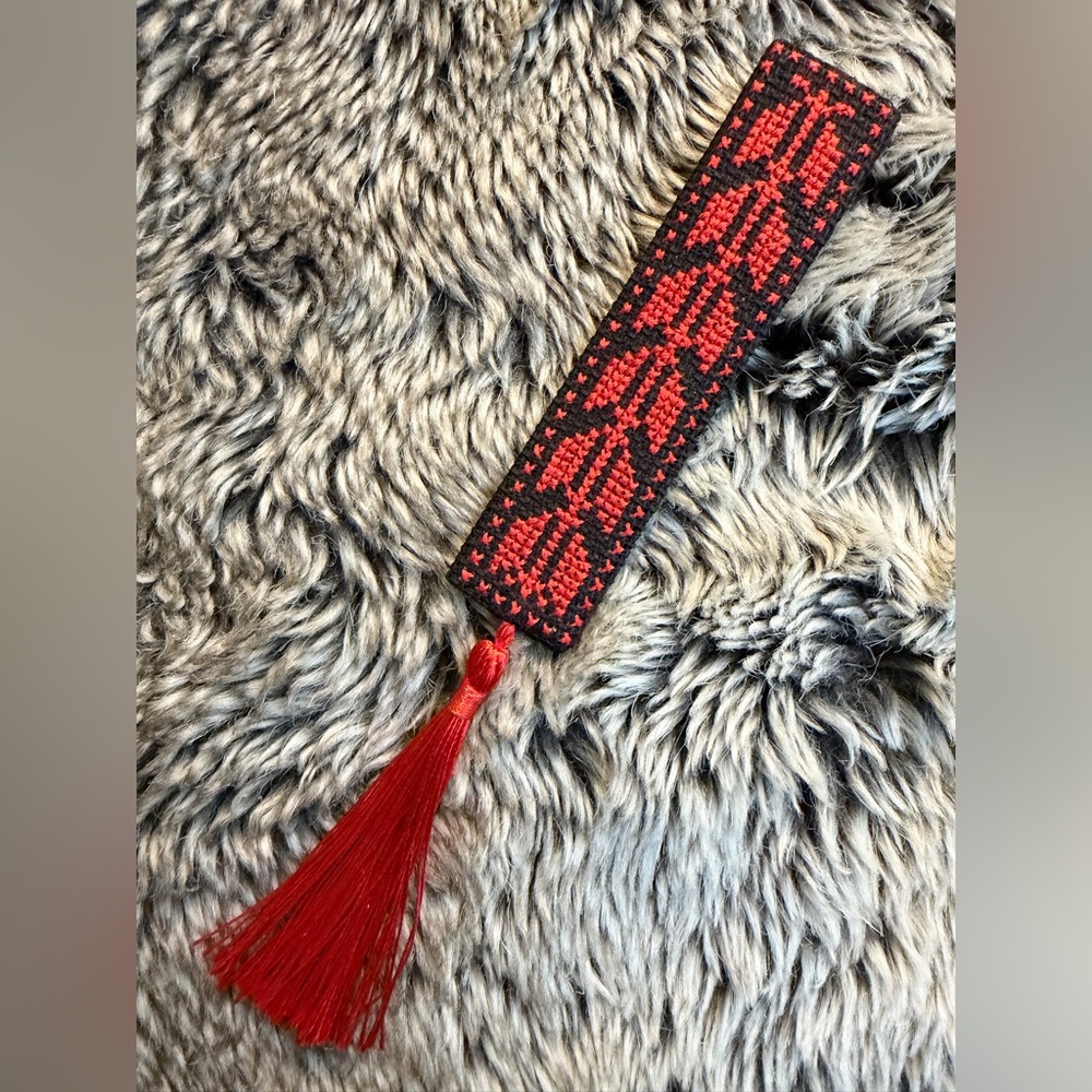 Handwoven Red and Black Tassel Bookmark